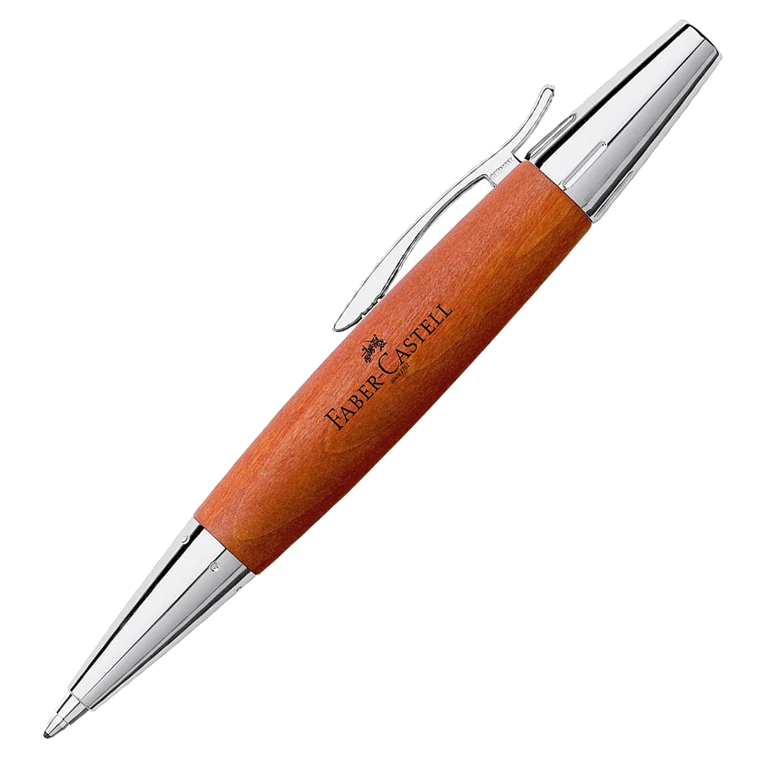 Faber-Castell E-Motion Wood & Polished Chrome-Brown Ballpoint Pen