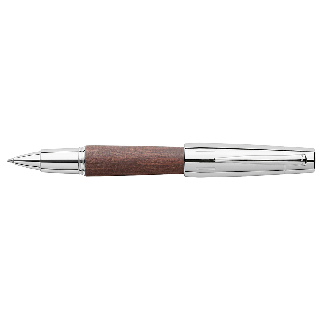 Faber-Castell E-Motion Wood & Polished Chrome-Dark Brown Rollerball Pen