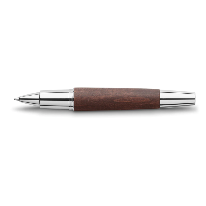 Faber-Castell E-Motion Wood & Polished Chrome-Dark Brown Rollerball Pen