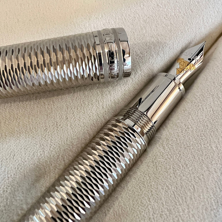 Montblanc Meisterstück Geometry Solitaire LeGrand Fountain Pen-Silver