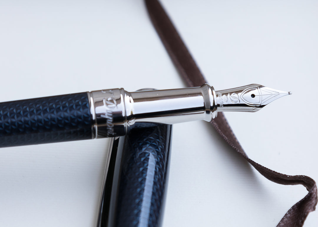 S.T. Dupont Line D Medium Fountain Pen - Guilloche Blue & Palladium