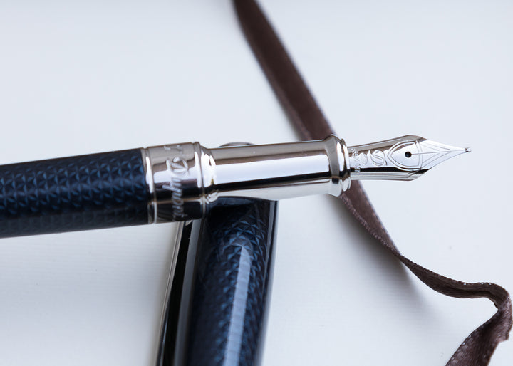 S.T. Dupont Line D Medium Fountain Pen - Guilloche Blue & Palladium