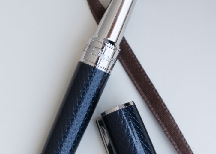 S.T. Dupont Line D Medium Fountain Pen - Guilloche Blue & Palladium