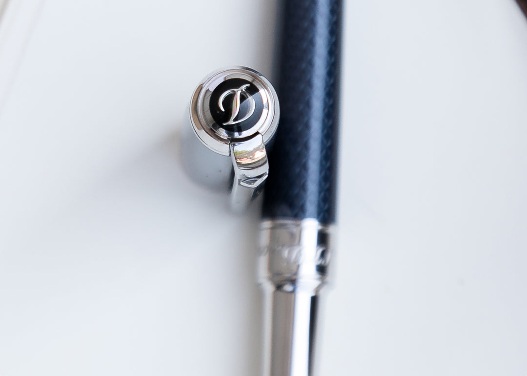 S.T. Dupont Line D Medium Fountain Pen - Guilloche Blue & Palladium