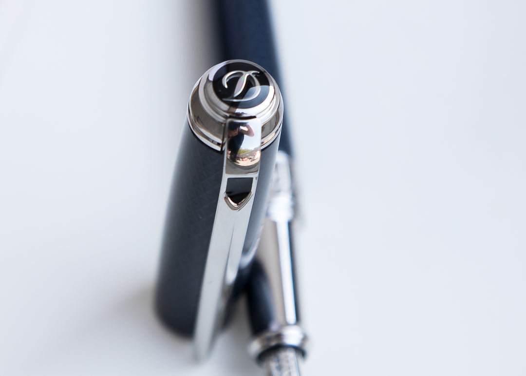 S.T. Dupont Line D Medium Fountain Pen - Guilloche Blue & Palladium