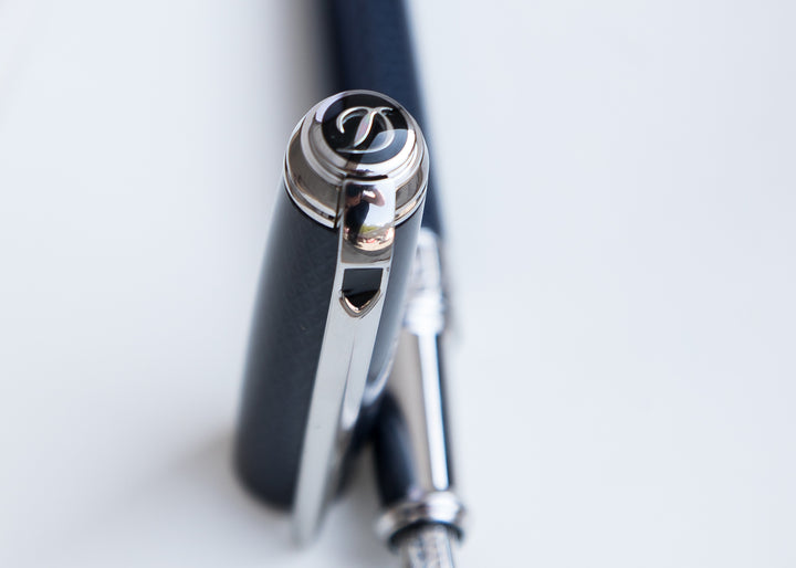 S.T. Dupont Line D Medium Fountain Pen - Guilloche Blue & Palladium