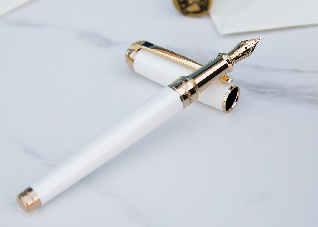 S.T. Dupont Line D Medium Fountain Pen - Pearl White