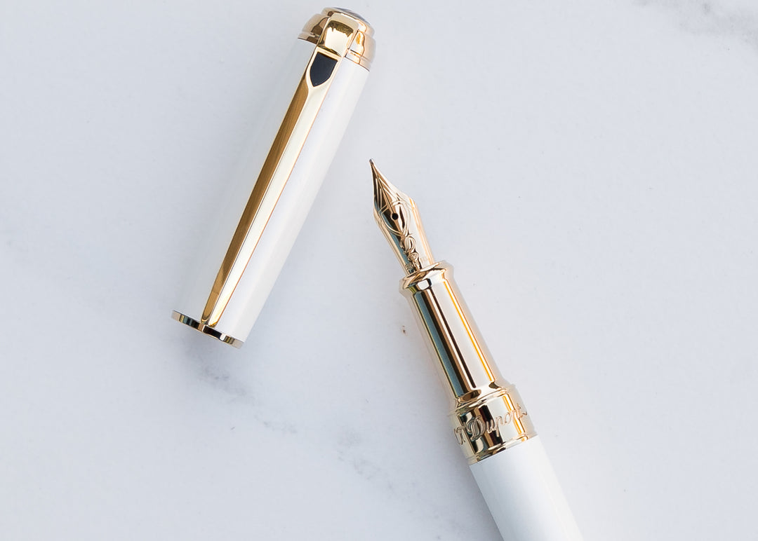 S.T. Dupont Line D Medium Fountain Pen - Pearl White