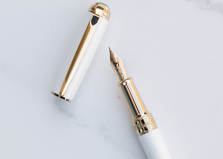 S.T. Dupont Line D Medium Fountain Pen - Pearl White