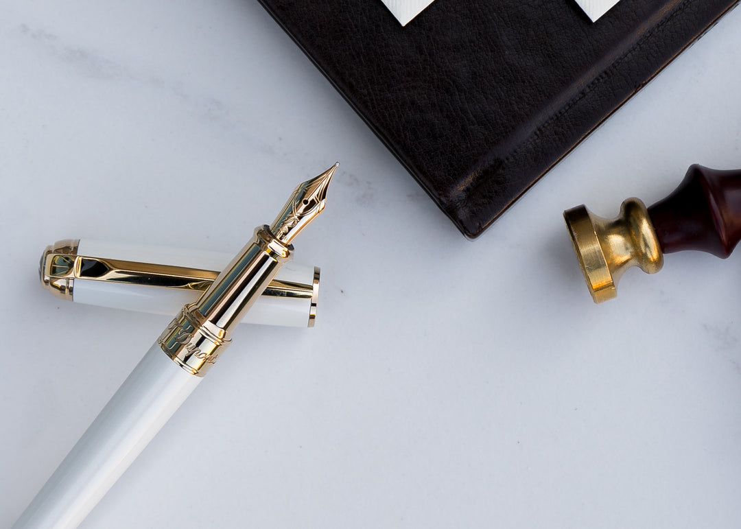 S.T. Dupont Line D Medium Fountain Pen - Pearl White