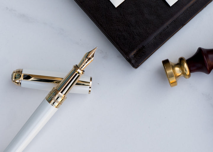 S.T. Dupont Line D Medium Fountain Pen - Pearl White