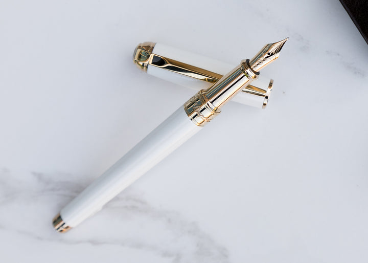 S.T. Dupont Line D Medium Fountain Pen - Pearl White