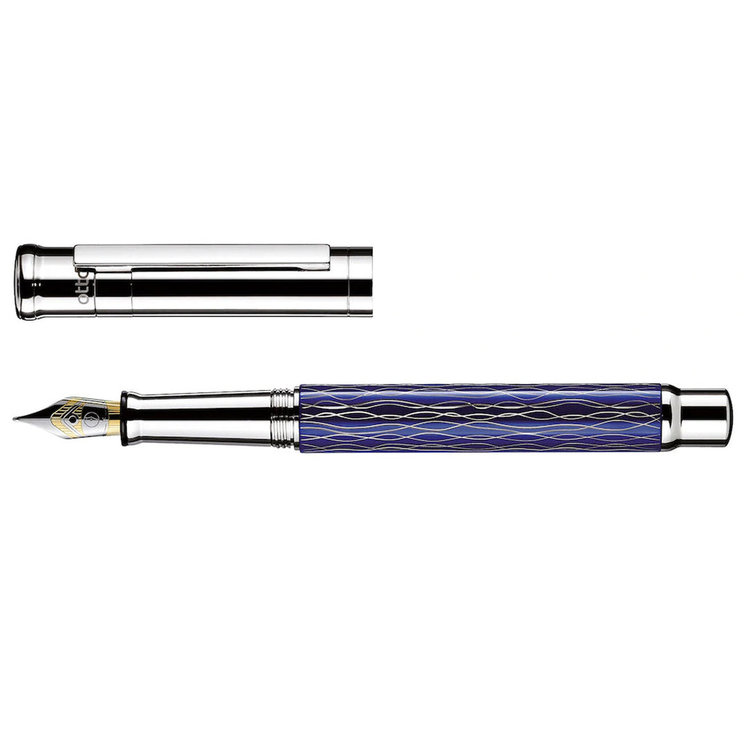 Otto Hutt Design 04 Blue and Platinum Wave - Fountain Pen - Steel