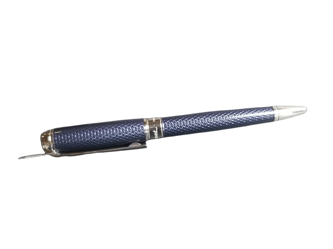 S.T. Dupont Line D Medium Ballpoint Pen - Guilloche Blue & Palladium