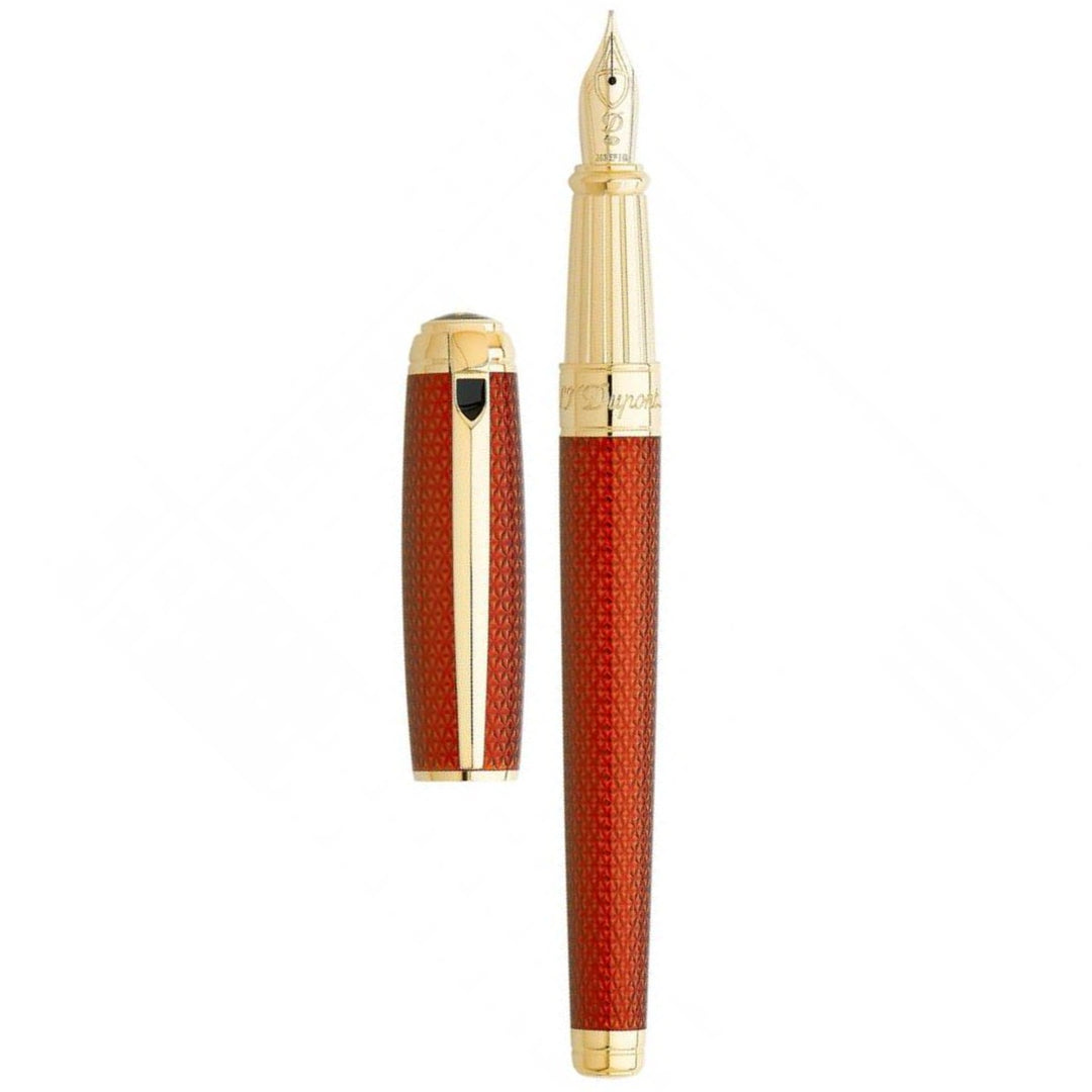 S.T. Dupont Line D Firehead Guilloche Fountain Pen - Amber