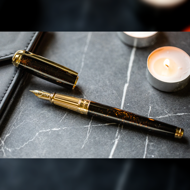 S.T. Dupont Line D Large Gold Dust Fountain Pen - Black