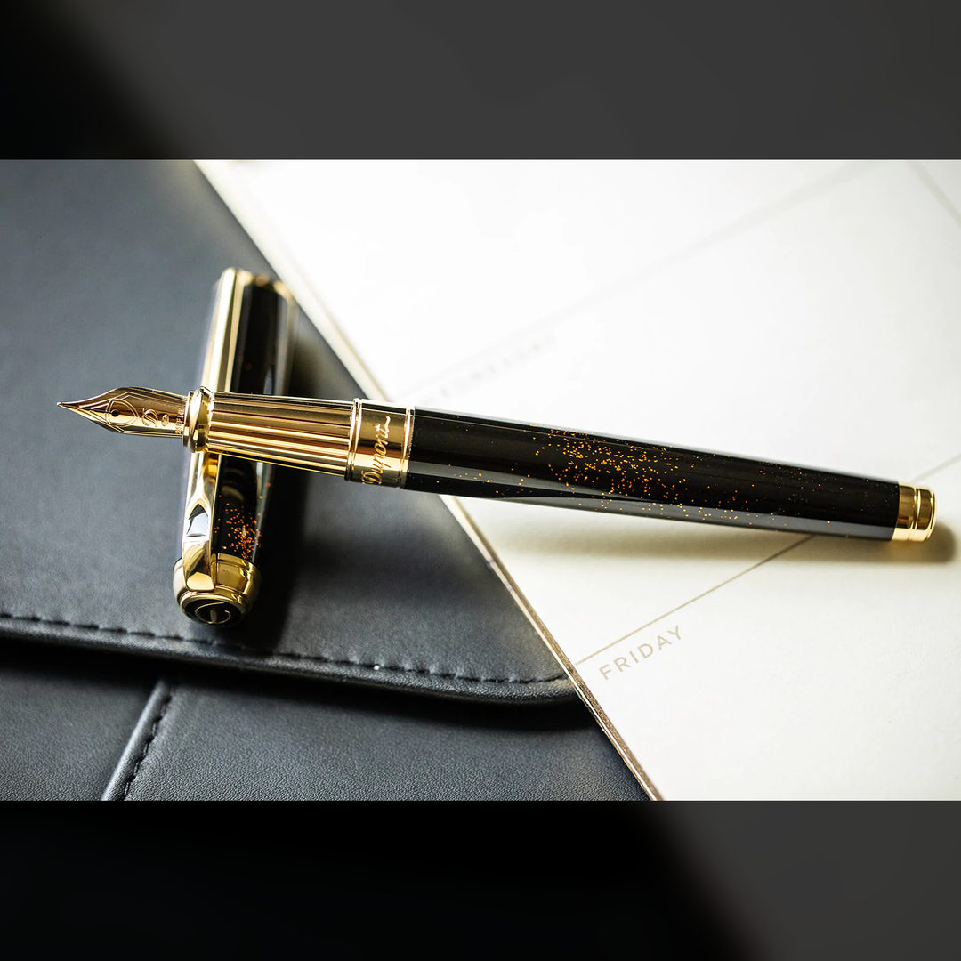S.T. Dupont Line D Large Gold Dust Fountain Pen - Black