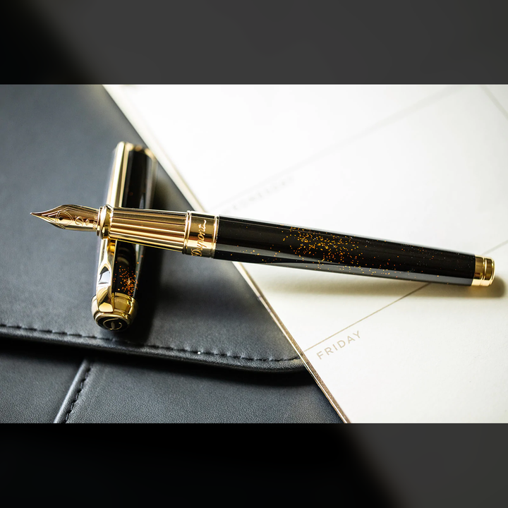 S.T. Dupont Line D Large Gold Dust Fountain Pen - Black