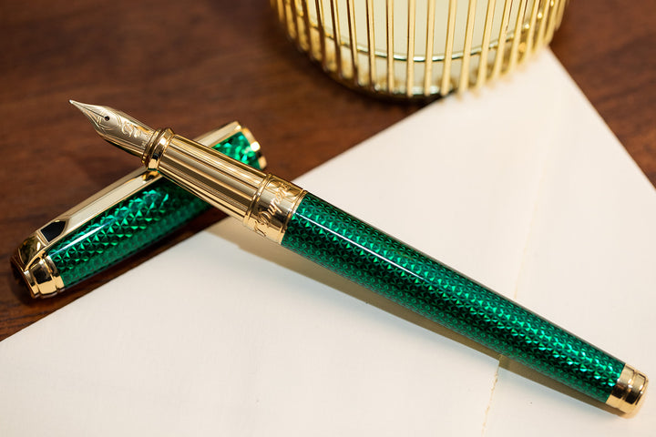 S.T. Dupont Line D Firehead Guilloche Fountain Pen - Emerald