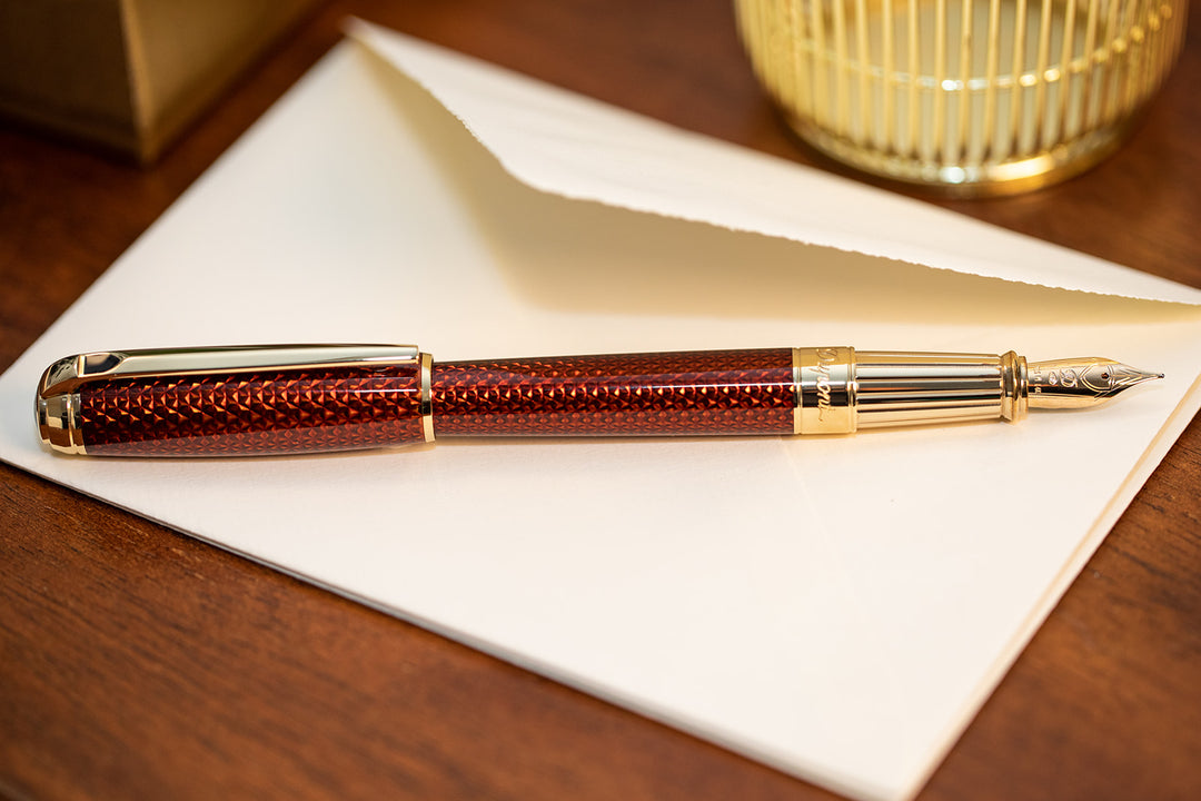 S.T. Dupont Line D Firehead Guilloche Fountain Pen - Amber