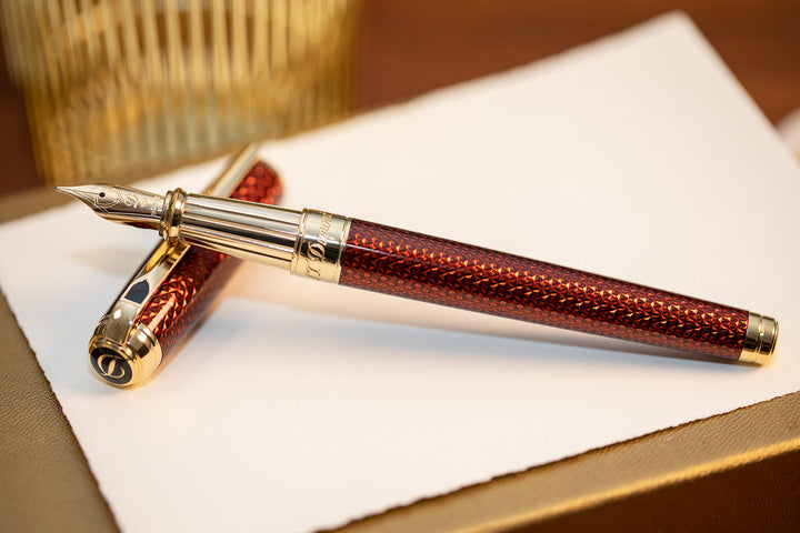 S.T. Dupont Line D Firehead Guilloche Fountain Pen - Amber