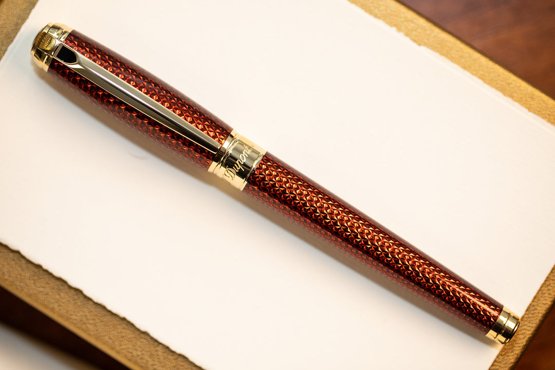 S.T. Dupont Line D Firehead Guilloche Fountain Pen - Amber
