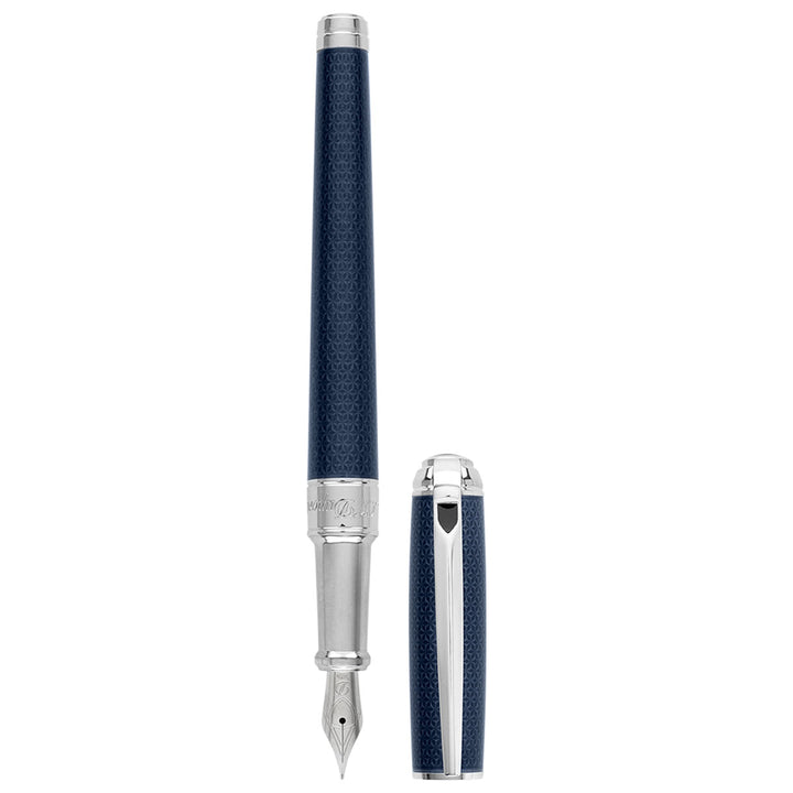 S.T. Dupont Line D Medium Fountain Pen - Guilloche Blue & Palladium