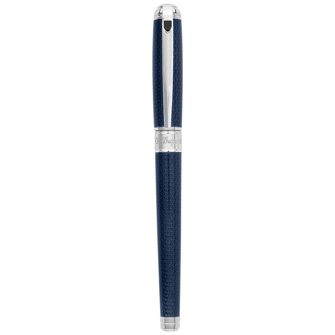 S.T. Dupont Line D Medium Fountain Pen - Guilloche Blue & Palladium