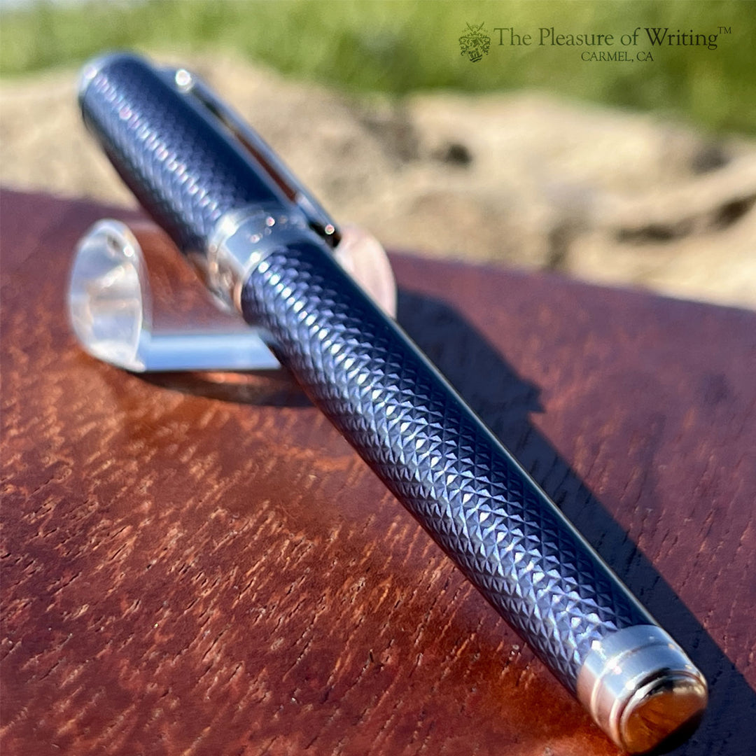 S.T. Dupont Line D Medium Fountain Pen - Guilloche Blue & Palladium