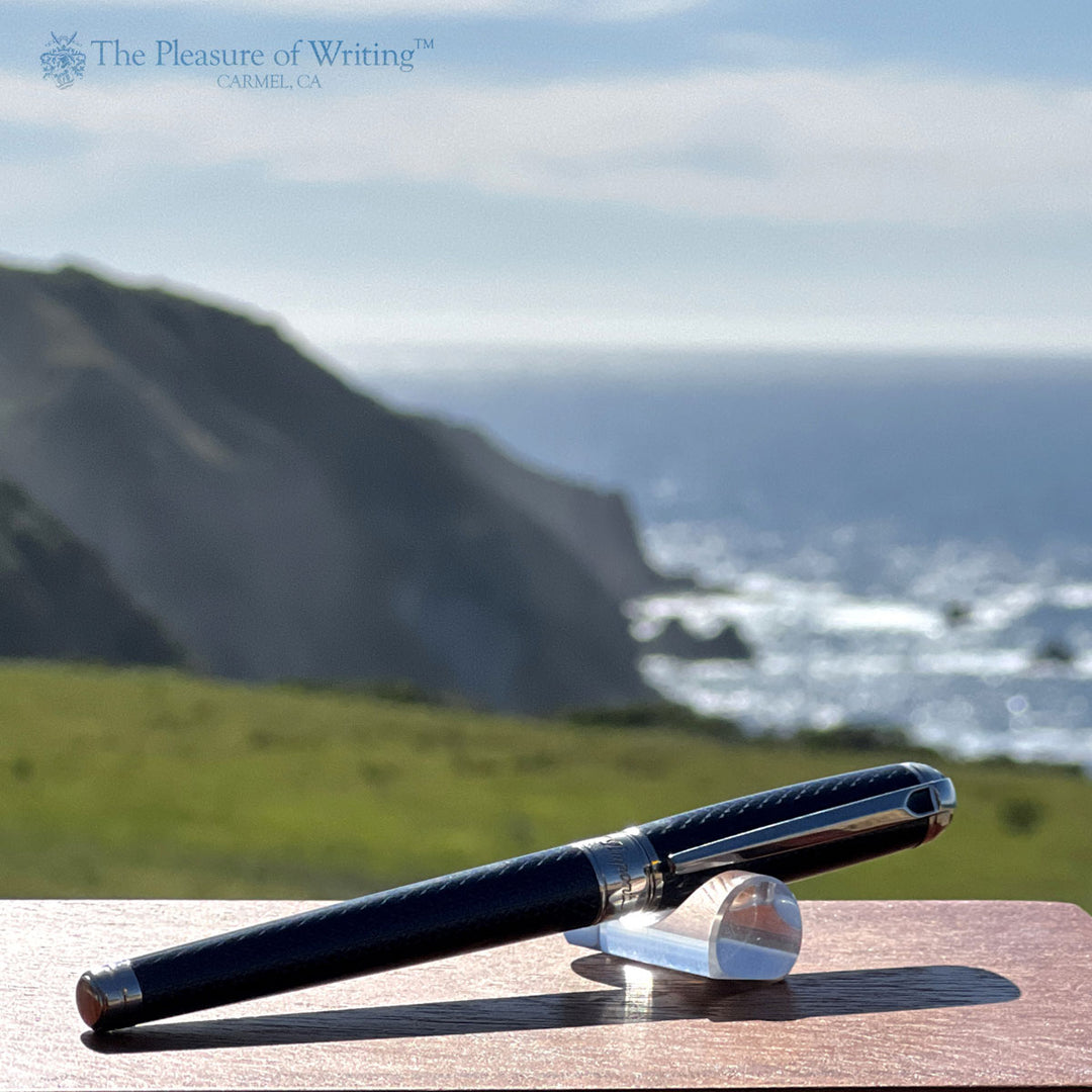 S.T. Dupont Line D Medium Fountain Pen - Guilloche Blue & Palladium