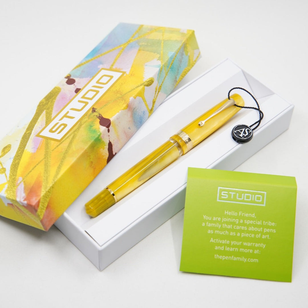 Armando Simoni Club Studio Yellow Pinnacle Fountain Pen - Rhodium Trim