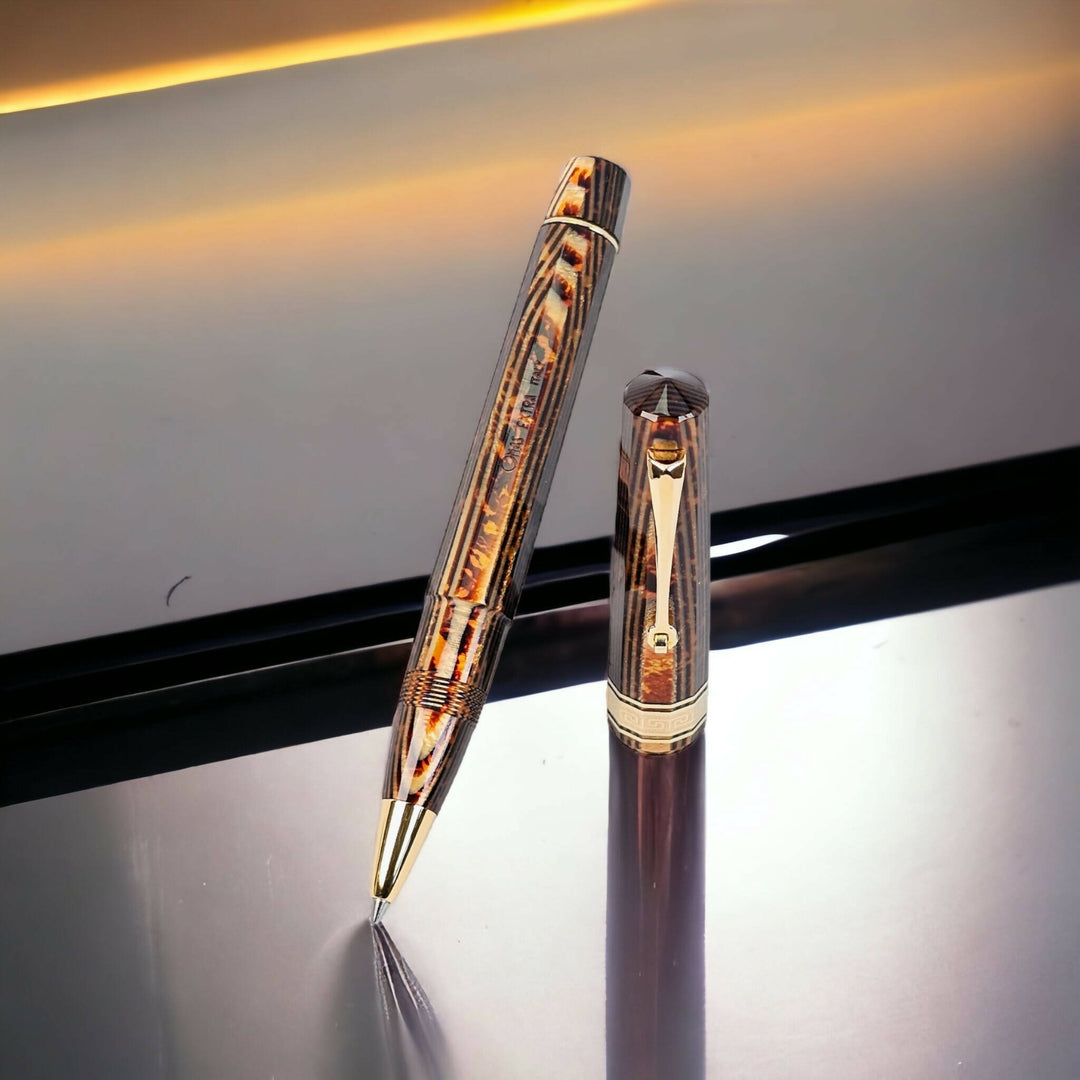 Omas Arco Brown Celluloid Rollerball with Gold Trim