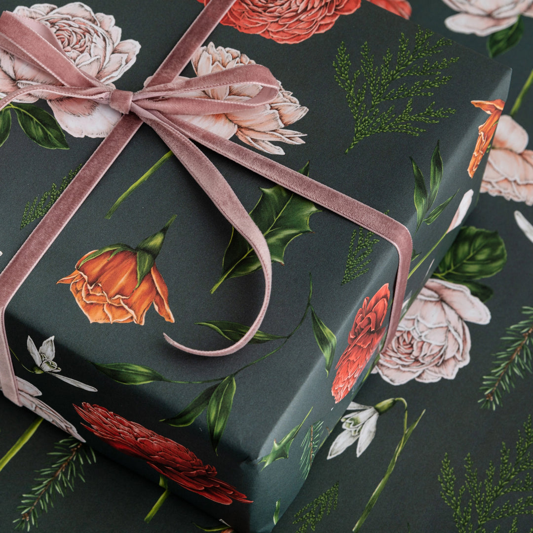 Berry Roses -Navy Gift Wrapping Paper (2 Sheets)