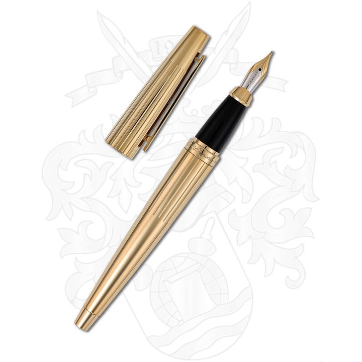 S.T. Dupont Ellipsis Gold-Plated Fountain Pen with Vertical Stripe Pattern