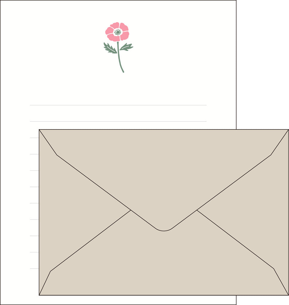 Japanese Letterpress Poppy Letter Set