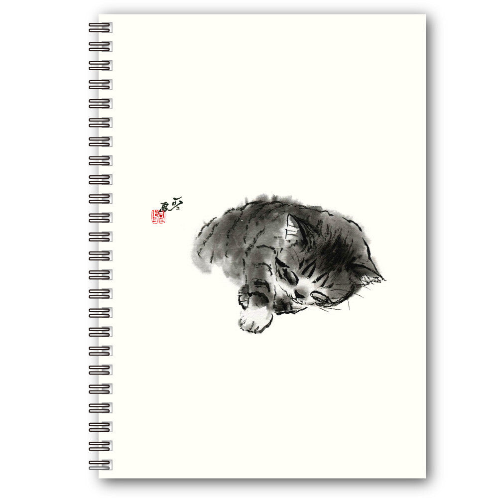 Minori Nakahama Sumi Painting Sleeping Cat A5 Blank Ring Notebook