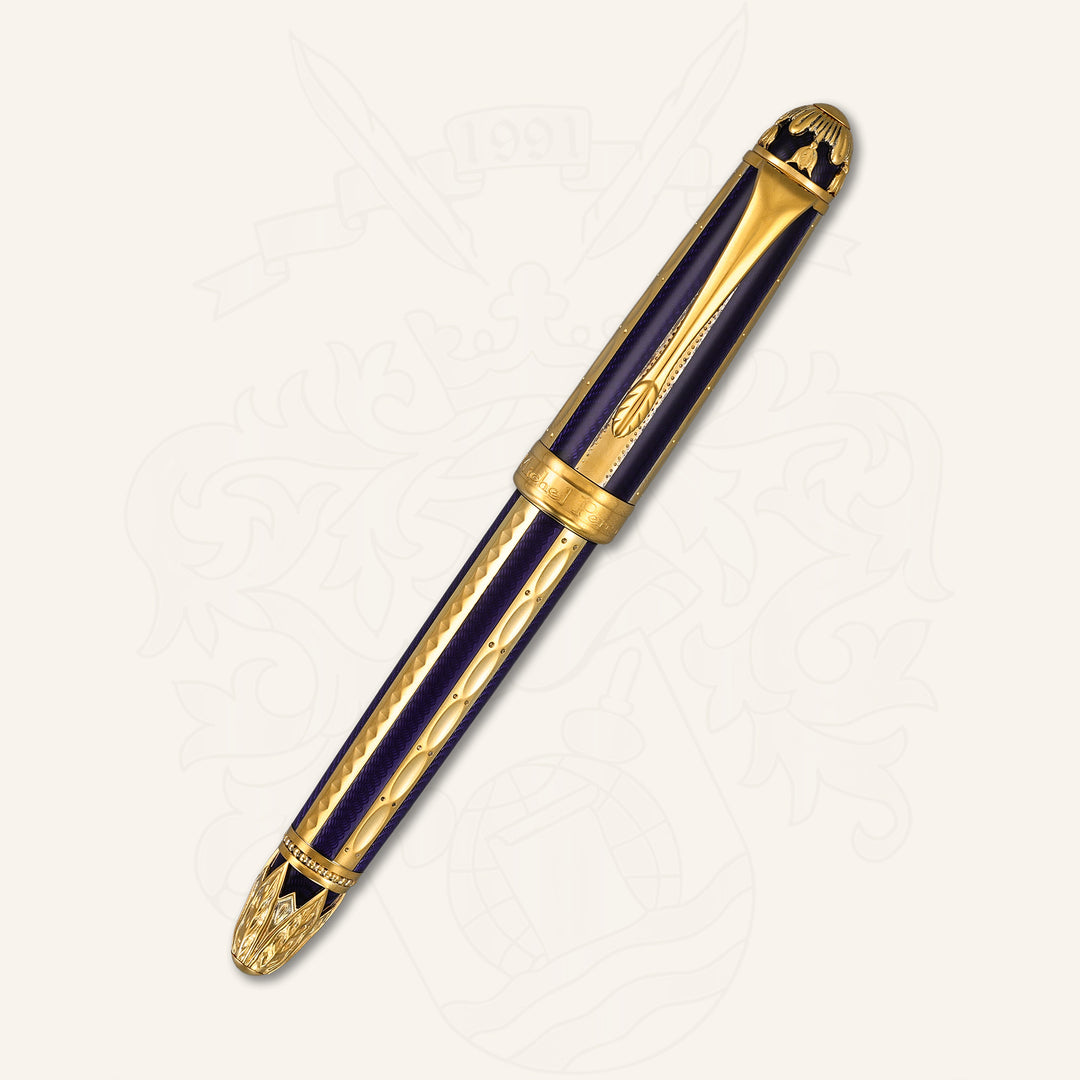 Michel Perchin Ribbed Blue &amp; Gold Limited Edition Fountain Pen