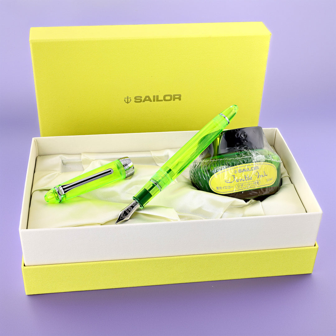 Sailor 1911S Highlighter Fountain Pen – Neon Green Limited Edition, 14K Gold MS Nib