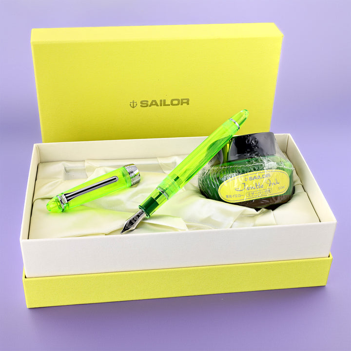 Sailor 1911S Highlighter Fountain Pen – Neon Green Limited Edition, 14K Gold MS Nib