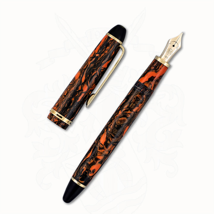 Hakase Celluloid Orange Marble Fountain Pen