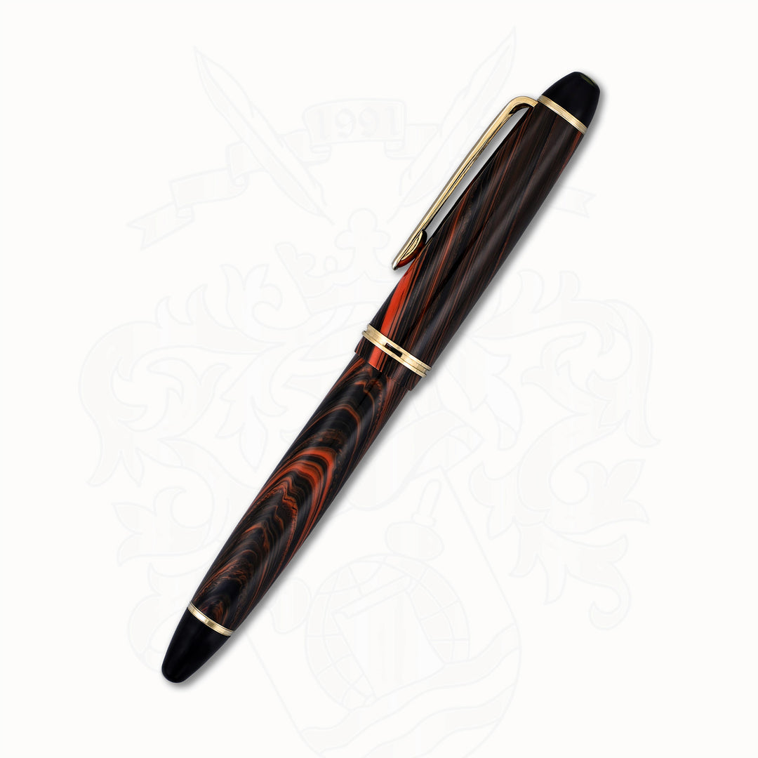 Hakase Ripple Red Celluloid Fountain Pen – 14K Gold Medium-Fine Nib