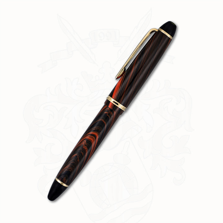 Hakase Ripple Red Celluloid Fountain Pen – 14K Gold Medium-Fine Nib