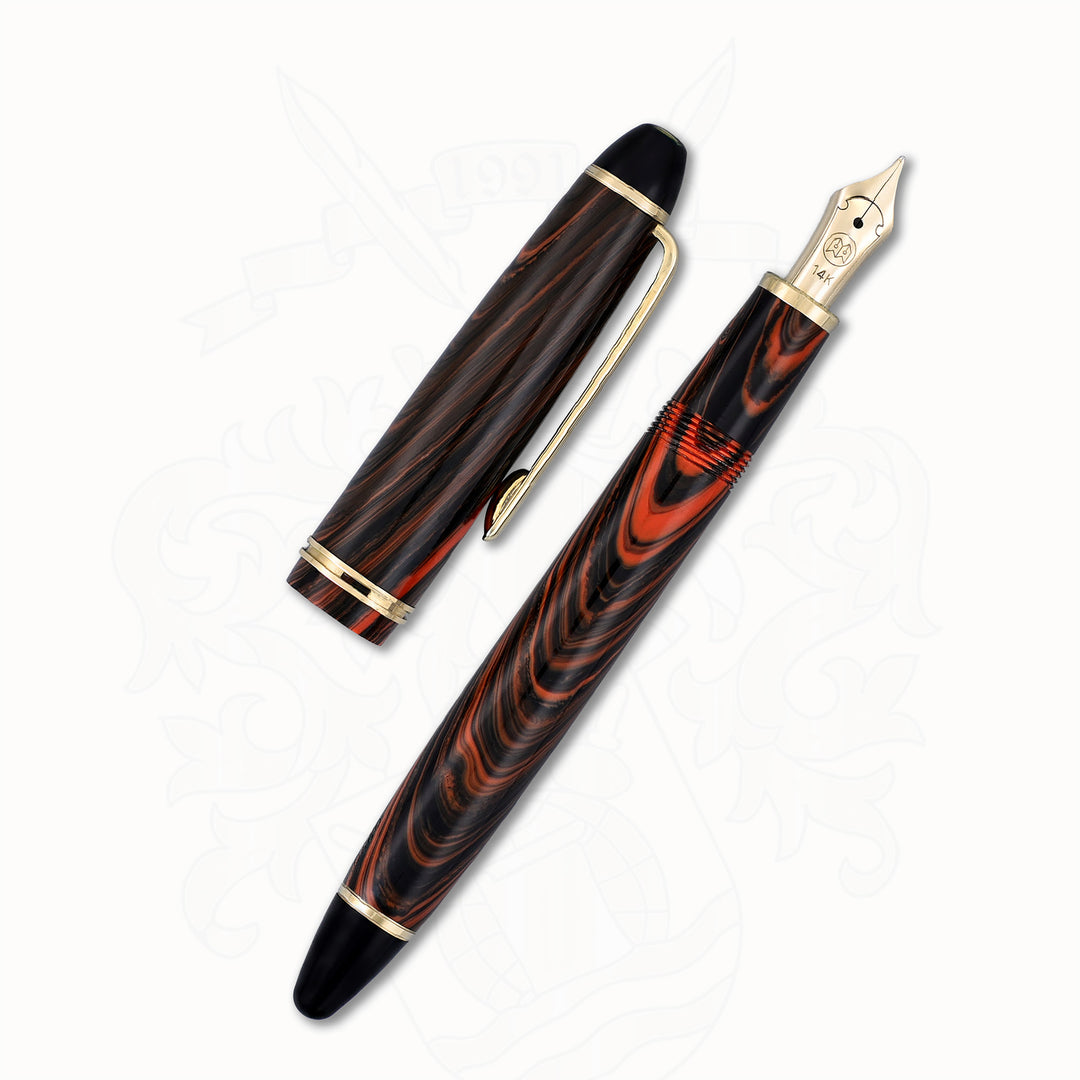 Hakase Ripple Red Celluloid Fountain Pen – 14K Gold Medium-Fine Nib