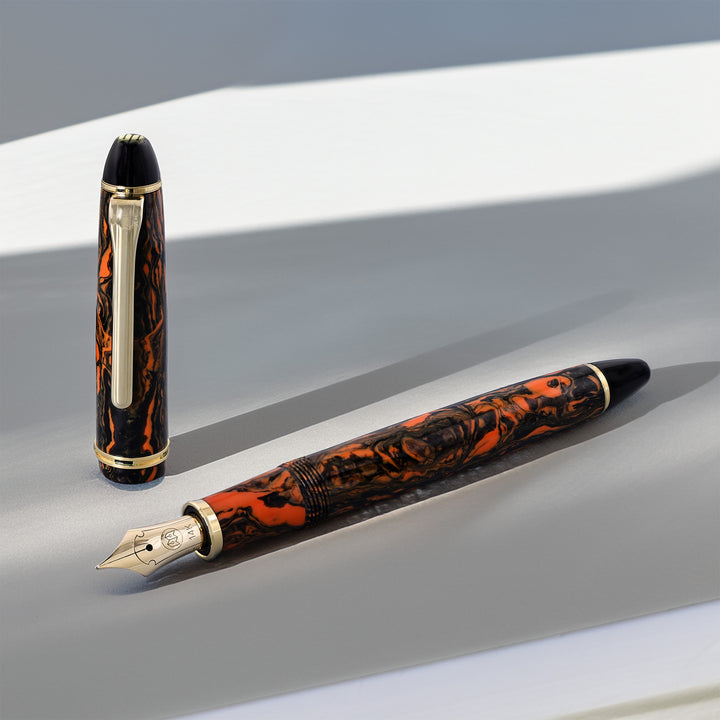 Hakase Celluloid Orange Marble Fountain Pen