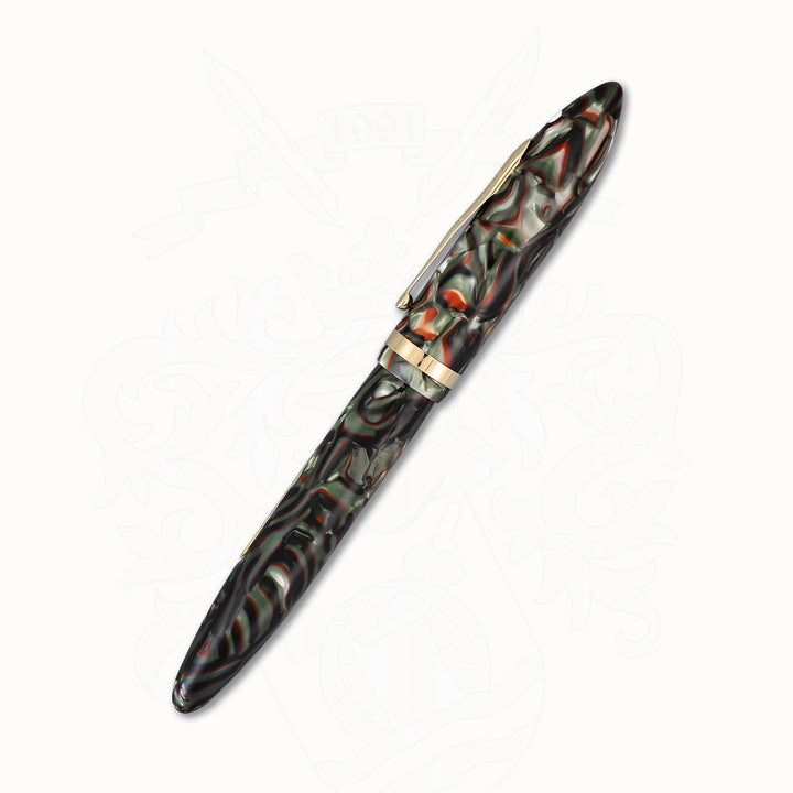 Sheaffer Balance Fountain Pen – Red Veined Gray Pearl Celluloid, Gold Nib