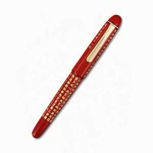 Platinum #3776 Hannya-Shingyo Fountain Pen – Red Maki-e with Gold Trim, 14K Gold Broad Nib