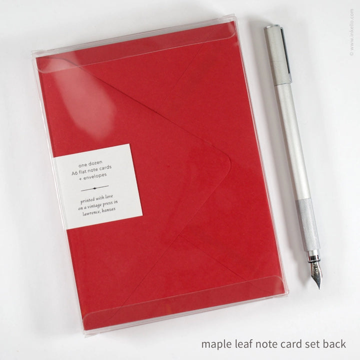 Flat Note Card Set with Red Maple Leaf