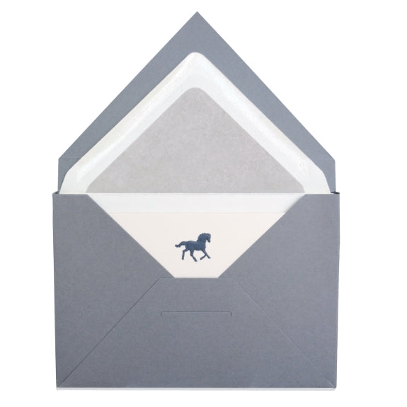Original Crown Mill First Engraved Note Cards Pochette  - Grey Horse