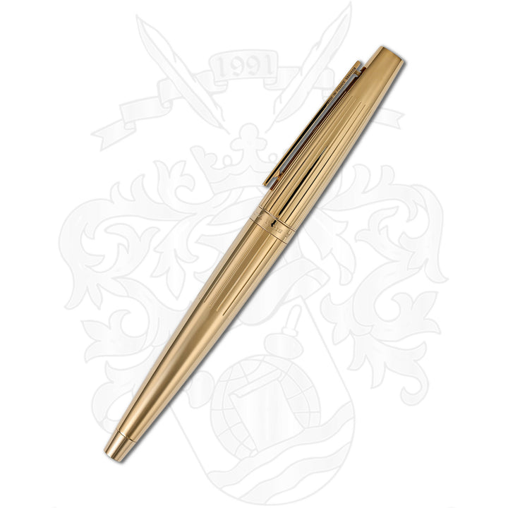 S.T. Dupont Ellipsis Gold-Plated Fountain Pen with Vertical Stripe Pattern