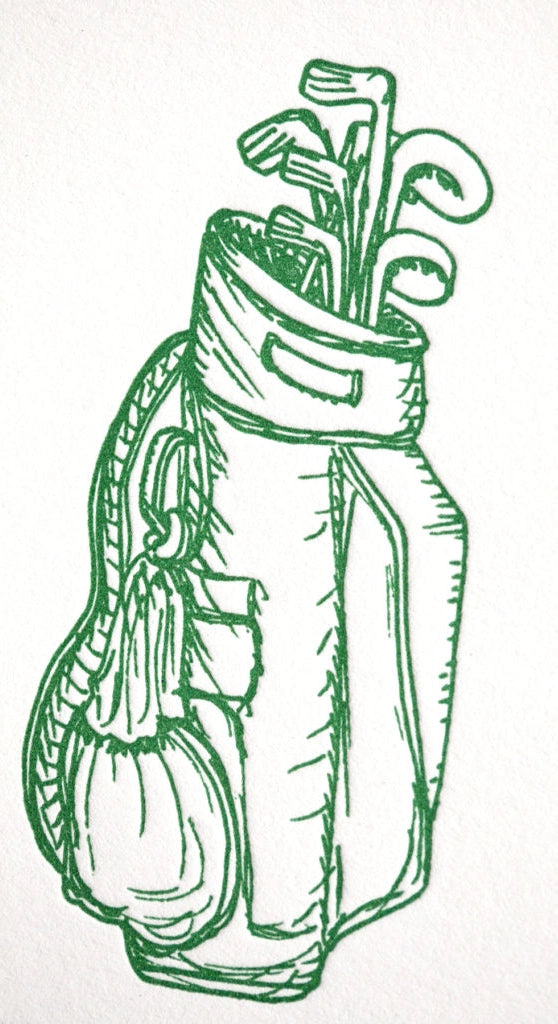 Golf Bag Letter Press Note Cards A6 (10 Flat Cards &amp; Lined Envelopes)